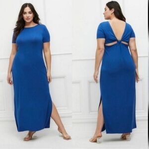ELOQUII Cobalt Blue Stretchy Twist Knot Open Back Maxi Dress